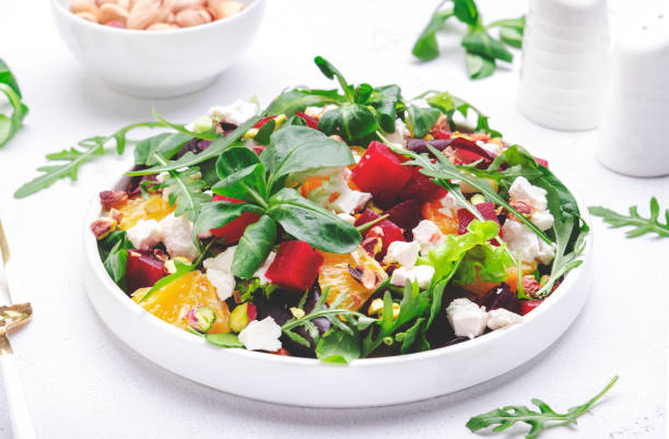 Beet and orange salad with feta and pistachios